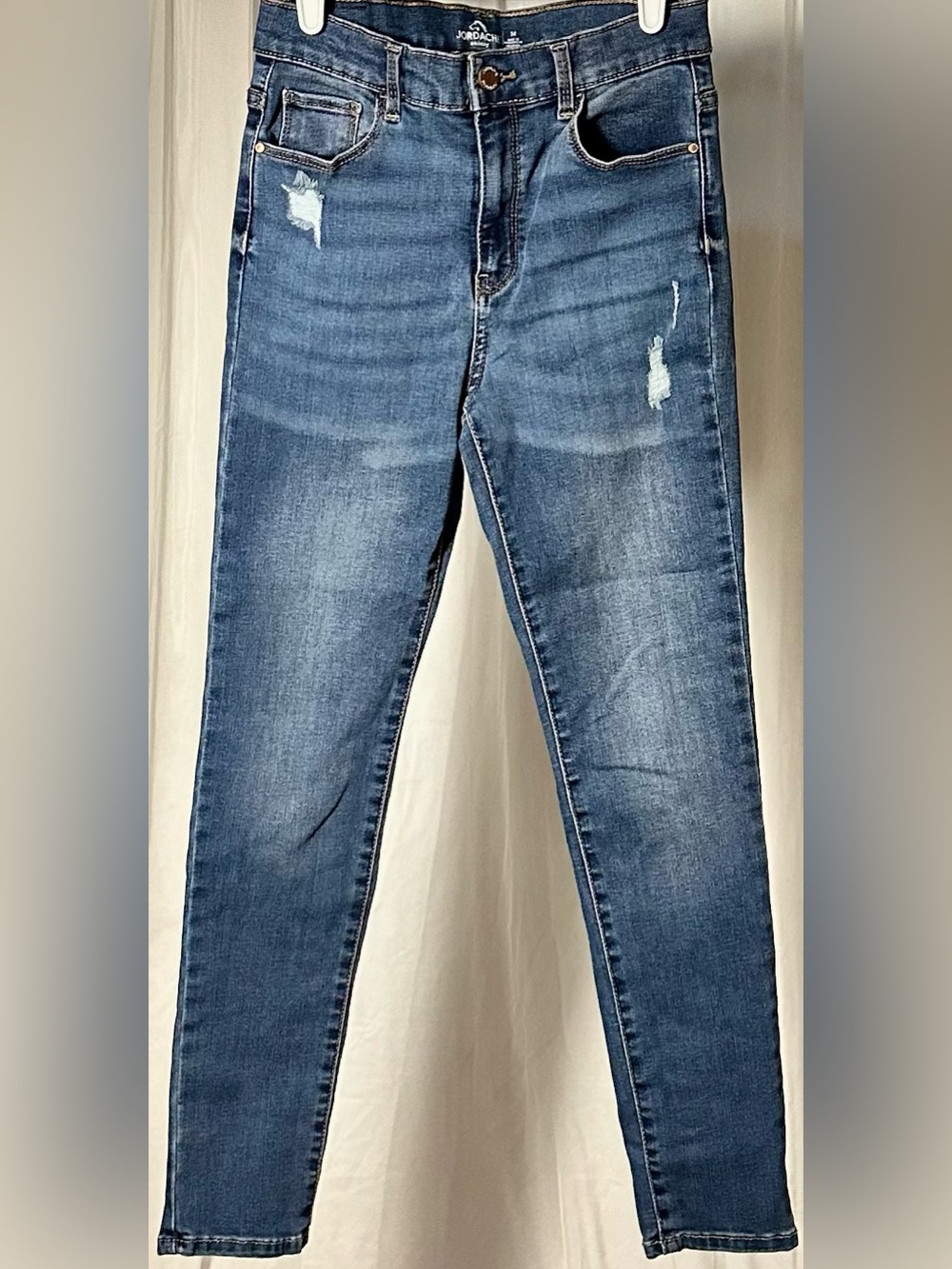 Jordache Girl’s Adjustable Size 14 Distressed Skinny Jeans Dark Blue Denim